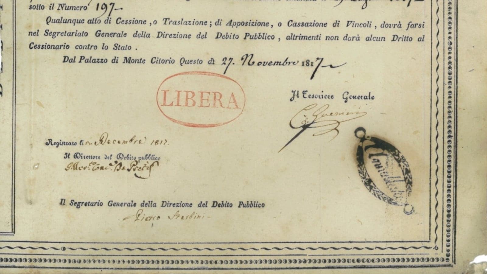 Сертификат процентного капитала Государства Папской области, 1817 год